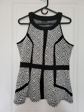 City Chic Black & White Geometric Peplum Tank